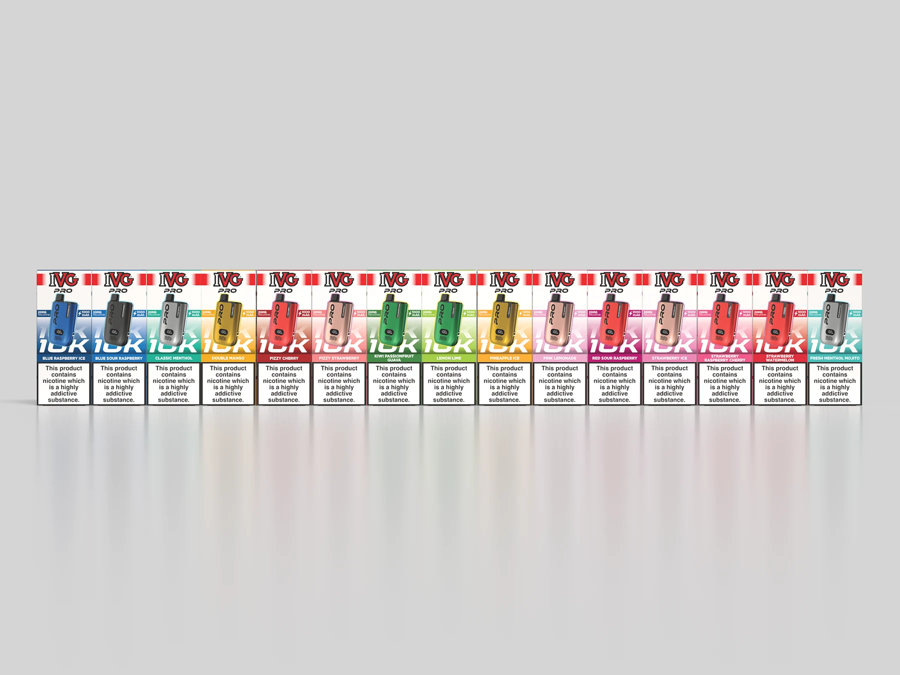 IVG Pro 10K full flavour range packaging lineup